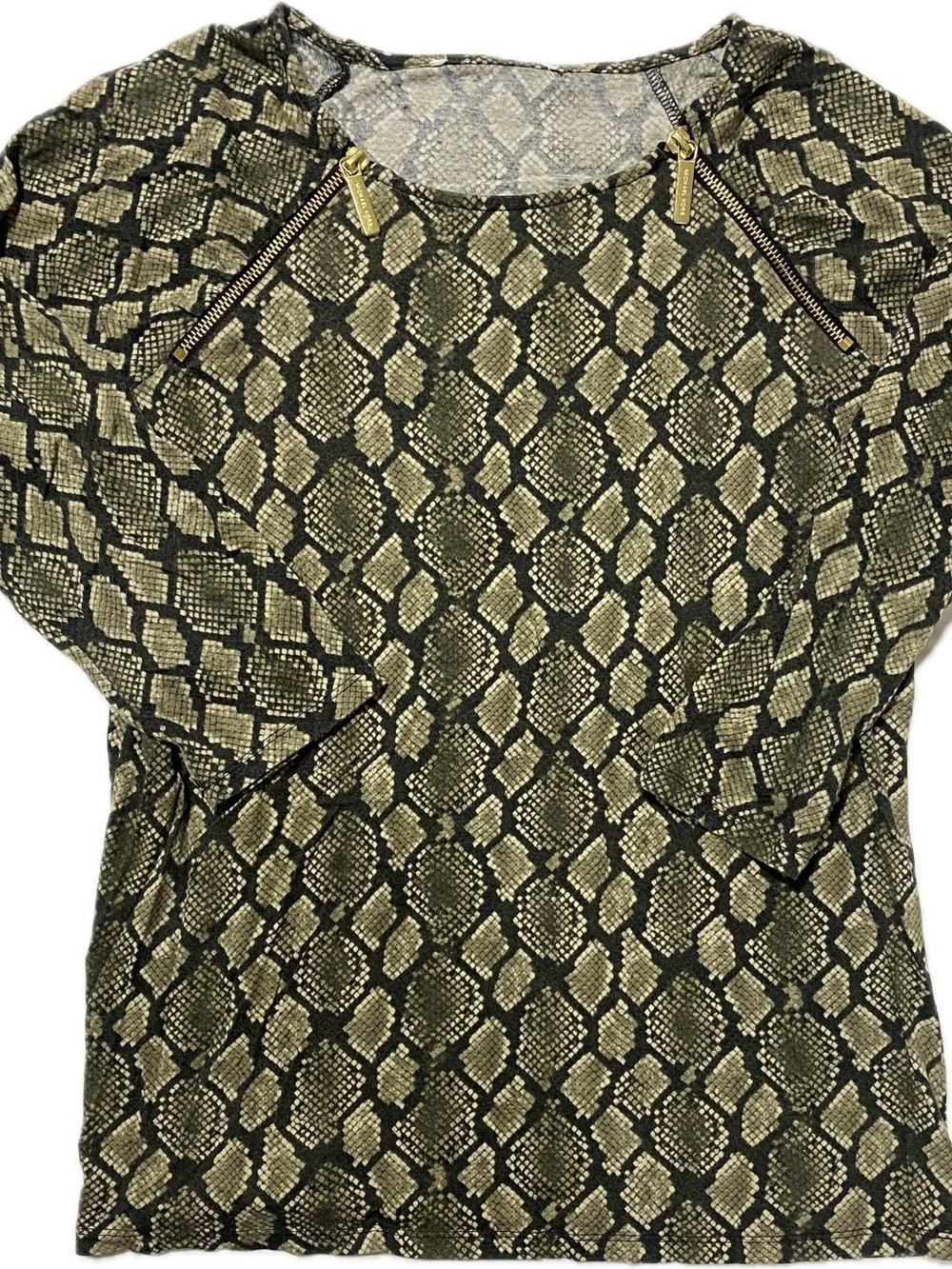 Michael Kors Olive Snake-Print Zip-Neck Blouse